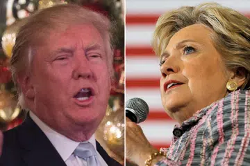 MANGSA BERITA PALSU: Encik Donald Trump kiri) dan Cik Hillary Clinton. - Foto-foto AFP, REUTERS