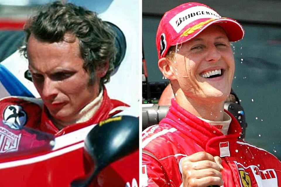 (Gambar kiri) NIKI LAUDA - Foto FIA (Gambar kanan) MICHAEL SCHUMACHER - Foto STARHUB