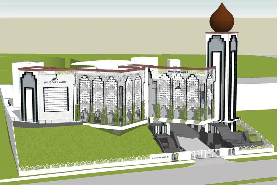 LAKARAN BARU SETELAH PROJEK PENINGKATAN SIAP: Masjid Darul Makmur di Yishun Avenue 2 ini sedang menjalani kerja peningkatan dan boleh menampung sehingga 4,600 jemaah apabila siap kelak. 