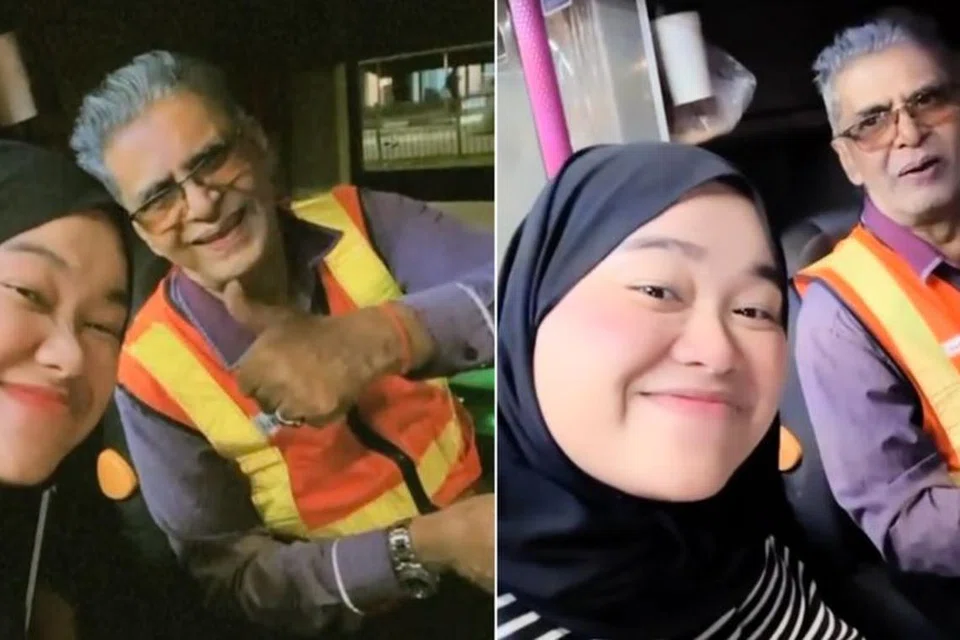 Cik Rini bergambar dengan pemandu bas ‘Uncle Rama’ 