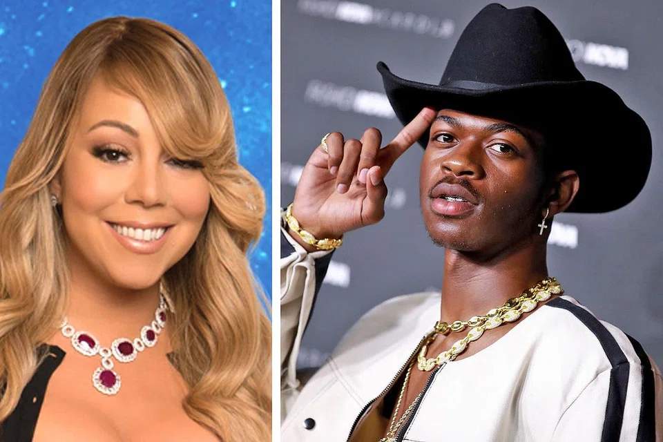 PEMEGANG REKOD TERBARU: Penyanyi rap CowBoy, Lil Nas X, berjaya memecahkan rekod peribadi melalui lagu hit berjudul "Old Town Road." menamatkan penguasaan Mariah Carey (gambar kiri). - Foto AFP