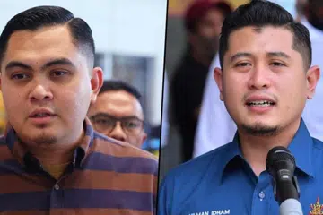 Ketua Pemuda Umno Malaysia, Datuk Dr Muhamad Akmal Saleh (kiri) dan Ketua Angkatan Muda (Armada) Parti Pribumi Bersatu Malaysia (Bersatu), Encik Muhammad Hilman Idham.