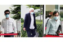 MAKAN RASUAH: (Dari kiri) James Yeo Siew Liang, Abdul Aziz Mohamed Hanib dan Benjamin Chow Tuck Keong telah disabitkan kesalahan pada April lalu. - Foto-foto BH oleh KELVIN CHNG