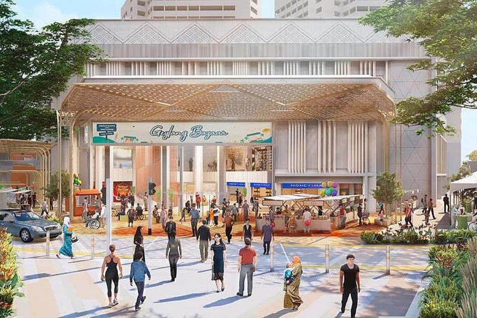KAWASAN BERBUMBUNG: Ruang di luar Joo Chiat Complex mengikut lakaran artis akan dijadikan plaza acara bagi meraikan perayaan utama. - Foto BDP ARCHITECTS