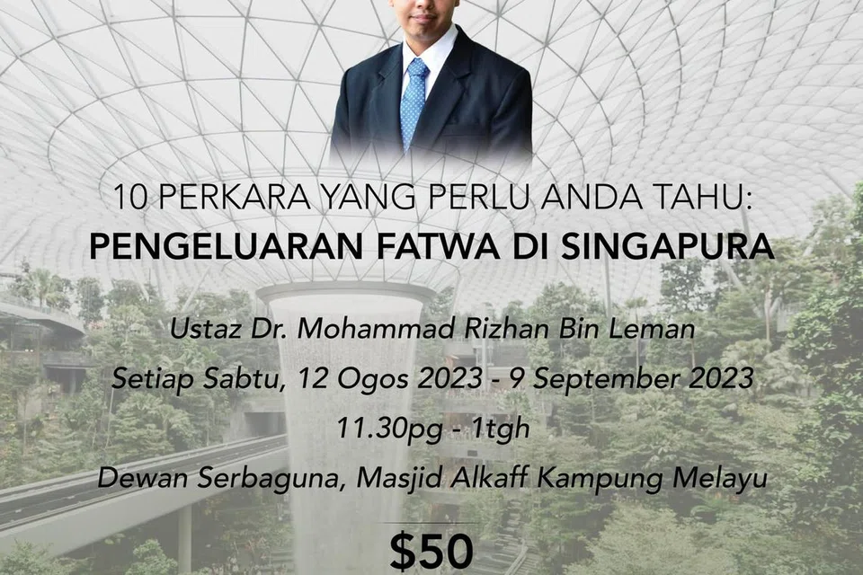 KONGSI ILMU: Ustaz Dr Mohammad Rizhan Leman akan membimbing  dan meningkatkan kefahaman tentang proses pengeluaran fatwa di Singapura anjuran Masjid Alkaff Kampung Melayu dalam lima sesi mulai 12 Ogos ini.