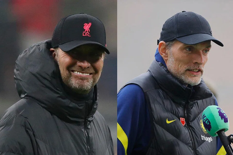 (Kiri) JUERGEN KLOPP: Pengurus Liverpool. (Kanan) THOMAS TUCHEL: Pengurus Chelsea. - Foto REUTERS