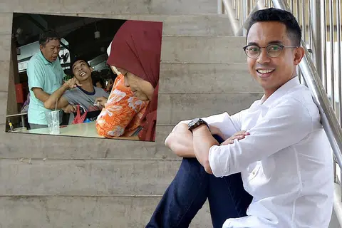 BAWA KEPUASAN: Bidang lakonan bermula sebagai satu hobi bagi pelakon dan pengacara Shahril Wahid tetapi beliau terus meminatinya kerana mendapat kepuasan menghidupkan pelbagai watak. Gambar sisipan semasa beliau memainkan peranan anak yang menghidap palsi serebral dalam drama 'Gerimis Di Hati'. - Foto KHALID BABA