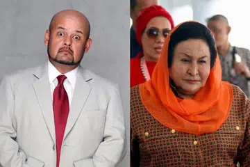 Cik Rosmah Mansor (kanan) telah menyaman pelawak Harith Iskander berhubung persembahan komedi di hadapan penonton yang mendakwa menyamakan beliau dengan hantu seperti pontianak dan pocong. 
