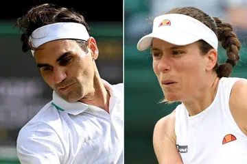 TARIK DIRI: Roger Federer (kiri) dan Johanna Konta telah menarik diri dari Sukan Olimpik Tokyo. - Foto-foto EPA-EFE, REUTERS
