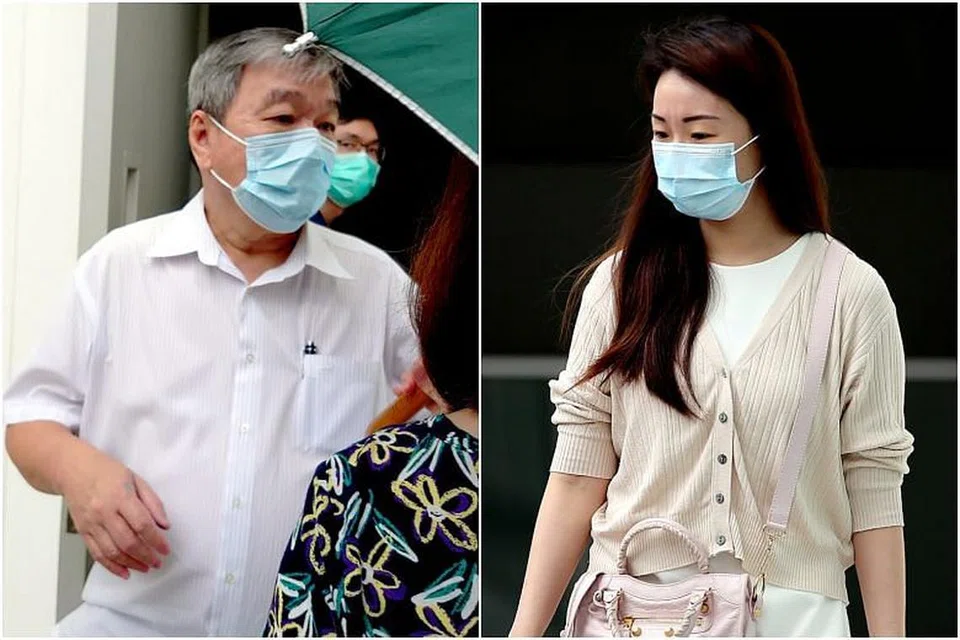 KE MUKA PENGADILAN: Dua warga Singapura, Ong Ah Huat (kiri), 60 tahun, adalah mantan ketua pegawai kewangan Coastal Oil Singapore, dan Huang Peishi, 33 tahun, pernah menjadi pengurus perbendaharaan di firma itu.