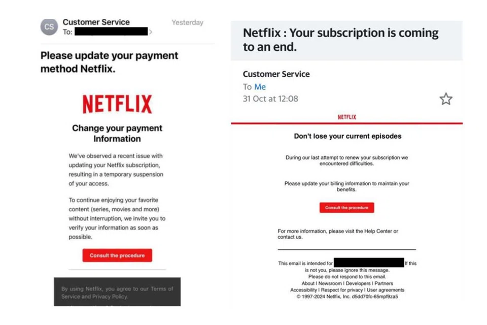 Polis berkata Netflix tidak akan meminta maklumat peribadi, seperti nombor kad kredit dan debit serta butiran akaun bank, dalam mesej teks atau e-mel.