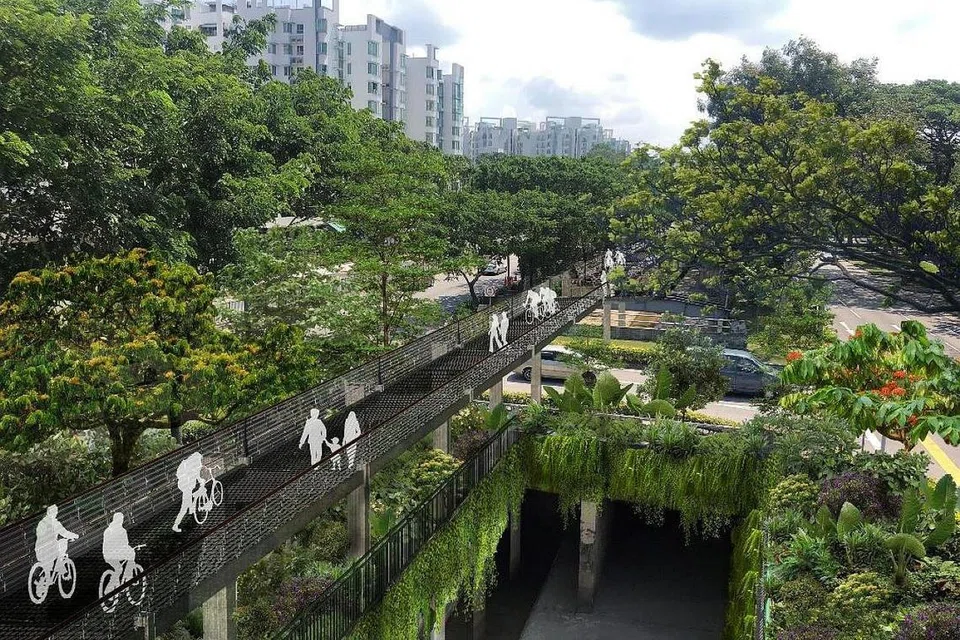 KEMUDAHAN 'MENGHIJAU': Gambaran artis ini menunjukkan laluan berterusan yang menghubungkan Taman Tasik Jurong, Taman Bunga Singapura dan Gardens by the Bay. - Foto NParks