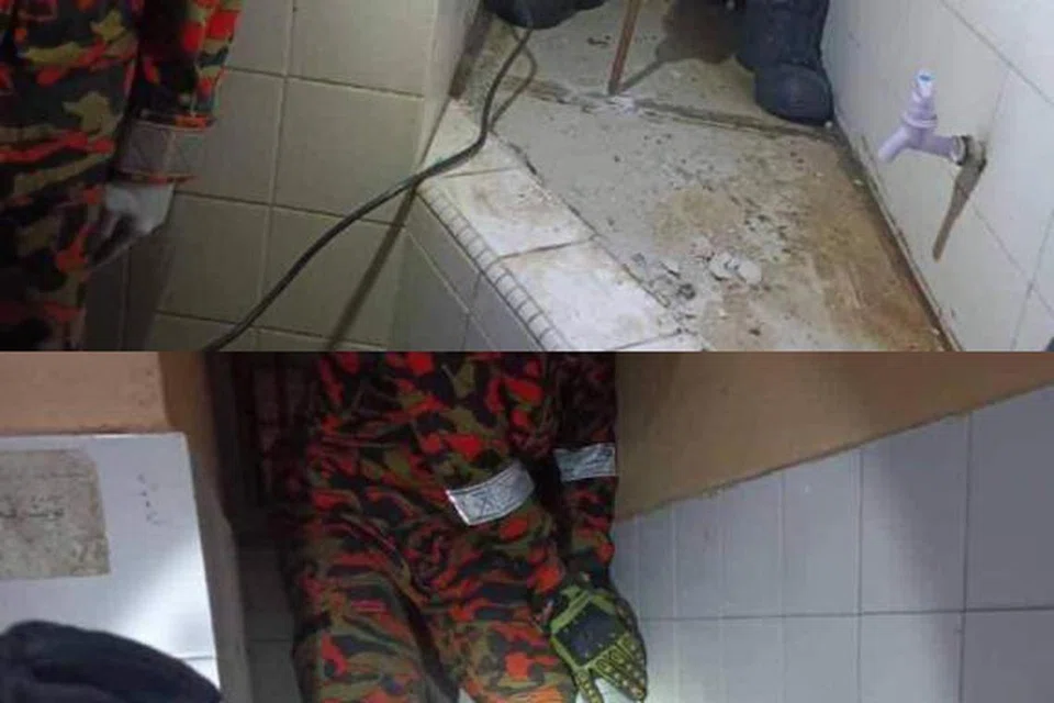 TERBONGKAR JUA: Pihak Jabatan Bomba dan Penyelamat Selangor menggerudi kolah mandi di sebuah rumah di Kampung Pandamaran, Klang, Selangor, lokasi mayat dipercayai wanita yang disimen ditemui selepas pemilik rumah membuat laporan polis pada 3 Disember.