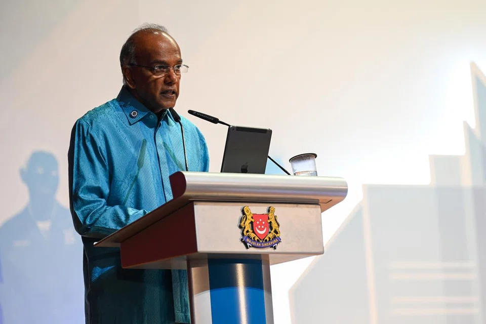 Menteri Ehwal Dalam Negeri merangkap Undang-Undang, Encik K Shanmugam, semasa majlis penyampaian Anugerah Menteri 2024 di Akademi Home Team pada 22 Oktober 2024.