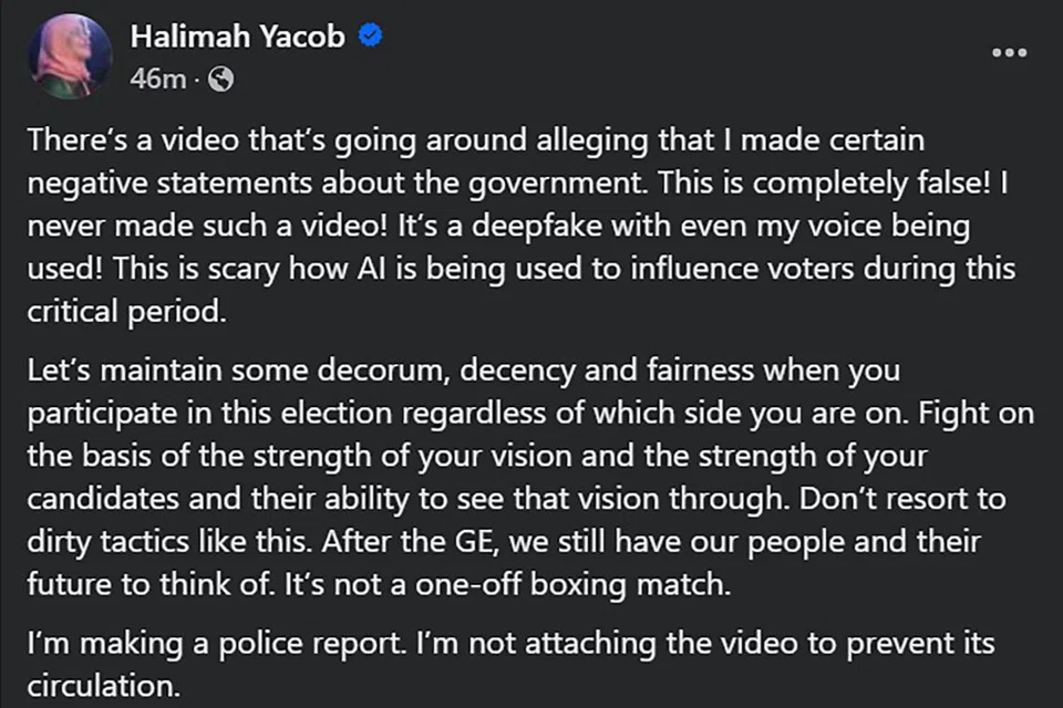 Mantan Presiden, Puan Halimah Yacob, merancang membuat laporan polis selepas tersebarnya satu video mendakwa beliau membuat kenyataan negatif terhadap pemerintah.