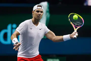 Rafael Nadal beraksi semasa perlawanan menentang Botic van de Zandschulp dari Belanda di Malaga, Sepanyol.