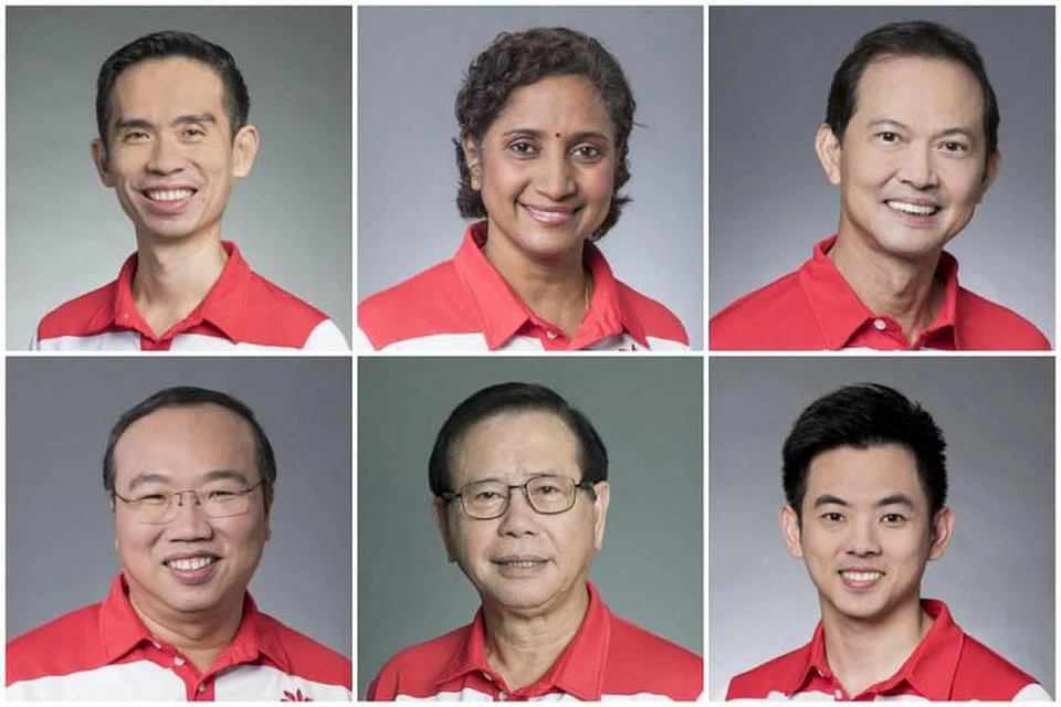 (DARI KIRI DI ATAS) Encik Lim Cher Hong, Cik Kala Manickam, Leong Mun Wai, Encik Terence Soon, Encik Abdul Rahman Mohamad, Encik Jeffrey Khoo Poh Tiong. - FOTO-FOTO: PARTI KEMAJUAN SINGAPURA 