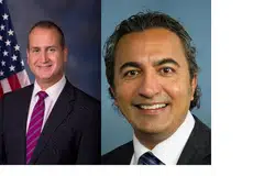 KUNJUNGAN KE TAIPEI: Dua anggota Dewan Kongres Amerika Syarikat, Encik Ami Bera (kanan), dan Encik Mario Diaz-Balart (kiri), selaku pengerusi bersama kumpulan penyokong Taiwan di Kongres Amerika itu tiba di Taipei pada 24 Januari 2024. 