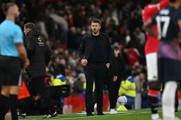 Pengurus dan ketua jurulatih Manchester United, Michael Carrick kelihatan sugul di akhir perlawanan Liga Perdana England antara Manchester United dengan Tottentham Hotspur di Old Trafford pada 11 Oktober.