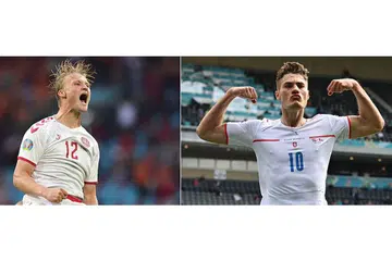 PEMAIN UTAMA: Denmark mengharapkan penyerang Kasper Dolberg (kiri) memberi tekanan ke atas pertahanan Czech, manakala Republik Czech berharap penyerang Patrik Schick meneruskan persembahan cemerlangnya dalam kejohanan ini. - Foto AFP