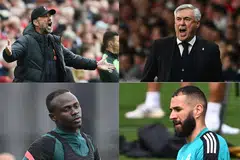 PERSAINGAN SENGIT: Pertemuan Liverpool dengan Real Madrid dalam final Liga Juara-Juara Eropah esok menjanjikan peraduan minda dan bakat di setiap peringkat, dari persaingan minda antara Klopp (kiri atas) dengan Ancelotti (kanan atas), kepada persaingan antara Mane (kiri) dan Benzema (kanan) untuk menjaringkan gol dan membantu pasukan masing-masing menang. - Foto-foto BH oleh EPA-EFE, AFP