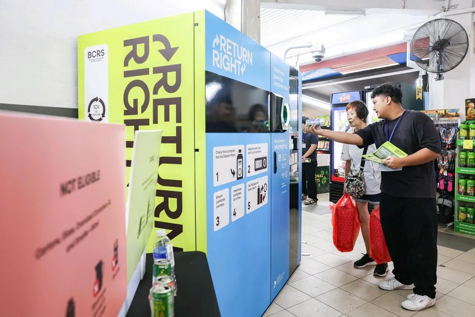 Skim pulang bekas minuman, S’pura, pelekat tanda deposit, 10c SG Return 