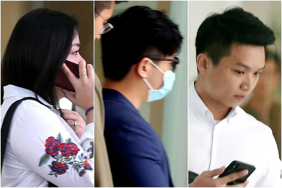 MENANTI HUKUMAN: (Dari kiri) Coretta Leong Yin Teng, Lim Yang Horng dan Marcus Goh Jun Fong. FOTO: WONG KWAI CHOW. 