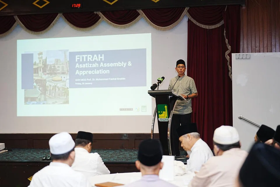 Menteri Negara (Ehwal Dalam Negeri merangkap Pembangunan Negara), Profesor Madya Dr Muhammad Faishal Ibrahim berucap di majlis penghargaan buat asatizah Pusat Khidmat Penjagaan Berterusan bagi Pesalah dan Keluarga (Fitrah) di Masjid Ar-Raudhah pada 31 Januari.