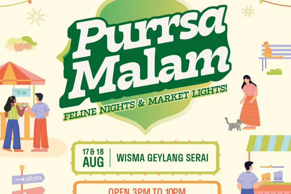 Pasar malam kucing, Purrsa Malam, bakal diadakan di Wisma Geylang Serai pada 17 dan 18 Ogos.