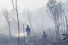Asap tebal yang terhasil turut menjejaskan jarak penglihatan di lebuh raya berhampiran, sekali gus membahayakan pengguna jalan raya.