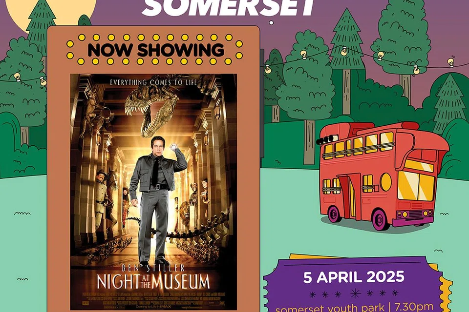 Bagi penggemar filem, Nightflix Somerset mempersembahkan ‘Night at the Museum’ pada 5 April di Somerset Youth Park. Penonton boleh menikmati tayangan filem percuma di bawah bintang.