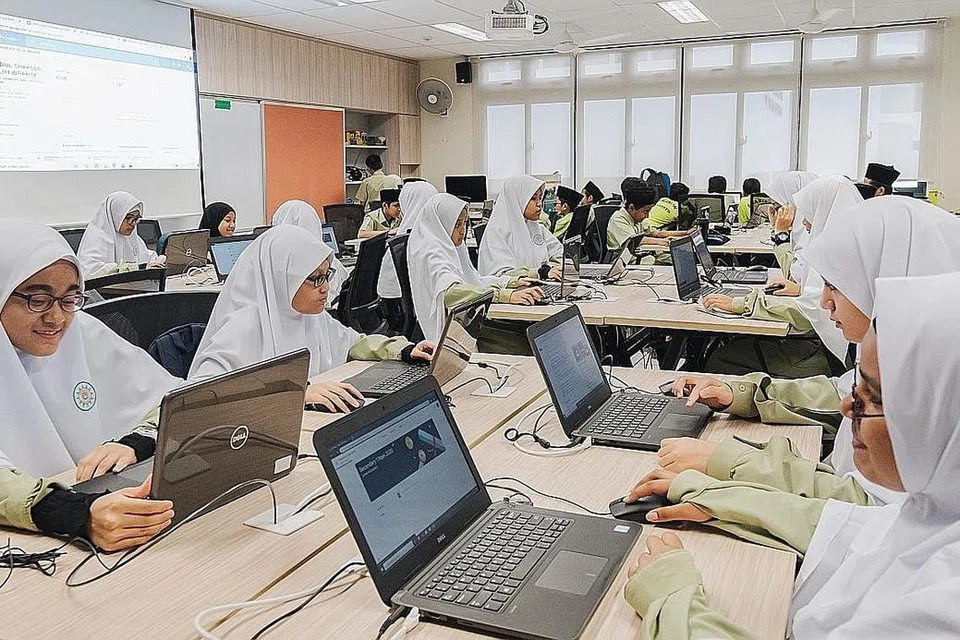PRASARANA PENDIDIKAN: Pelajar Madrasah Al-Arabiah di makmal komputer. Gambar diambil sebelum Covid-19. - Foto Fail