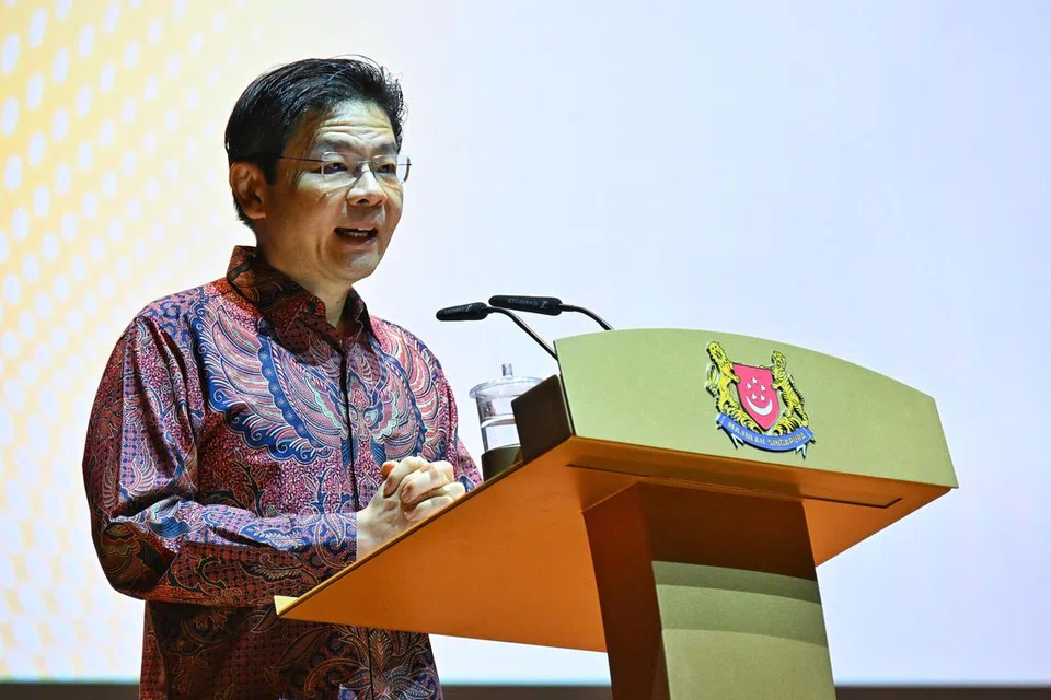Perdana Menteri yang juga Menteri Kewangan, Encik Lawrence Wong, menyampaikan ucapan di Forum M³ pada 10 November 2024.
