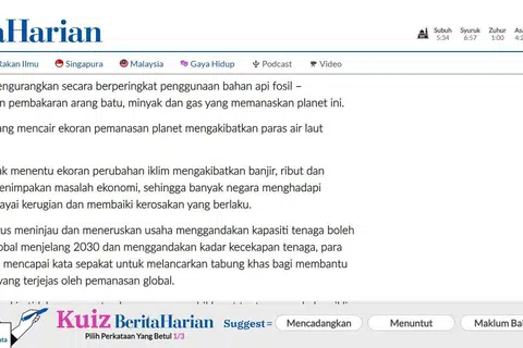 KUIZ INTERAKTIF: Pembaca Berita Harian (BH) dalam talian boleh melakukan permainan terjemahan mudah setiap kali mereka melungsuri laman web BH.