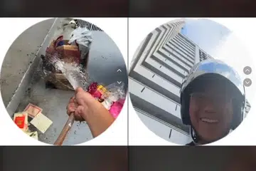 RASA PANIK: Encik Luqmanul Hakim sempat mengukir senyuman selepas memadamkan api di tempat pembuangan sampah di tingkat satu sebuah flat di Bedok Reservoir menerusi rakaman video di TikTok.