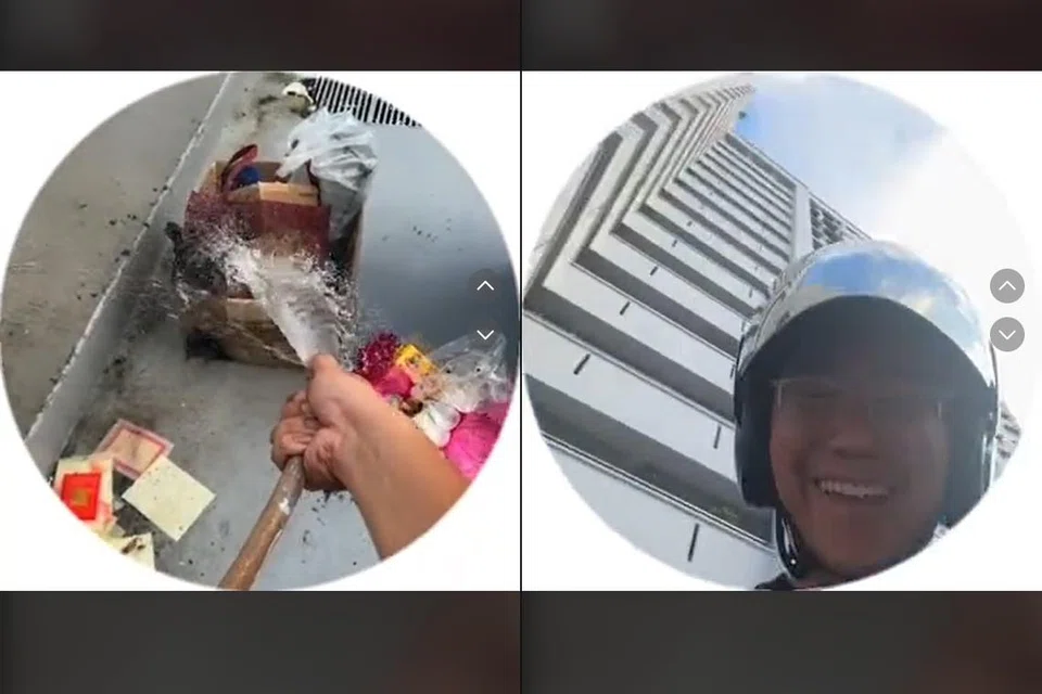 RASA PANIK: Encik Luqmanul Hakim sempat mengukir senyuman selepas memadamkan api di tempat pembuangan sampah di tingkat satu sebuah flat di Bedok Reservoir menerusi rakaman video di TikTok.