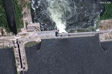 EMPANGAN UKRAINE: Gambar satelit empangan Nova Kakhovka dan jana kuasa hidroelektrik di Ukraine. 
