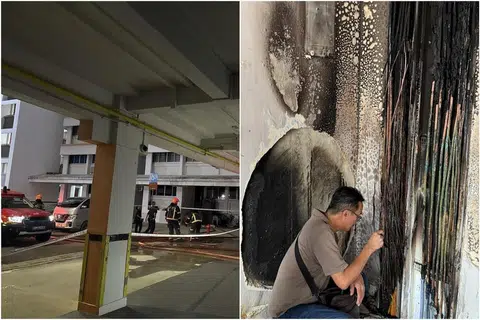 Kebakaran itu melibatkan rak di luar sebuah unit di tingkat 10 Blok 112, McNair Road.