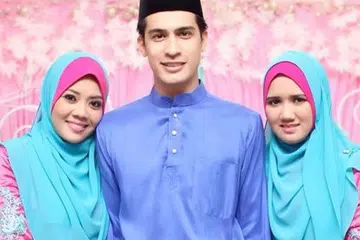 RUMAH TANGGA BAHAGIA: Pelakon Ashraf Muslim bersama dua isterinya, Wan Sakinah Ahmad Saburi (kiri) dan Noor Dayana Lokman (kanan). - Foto MSTAR ONLINE