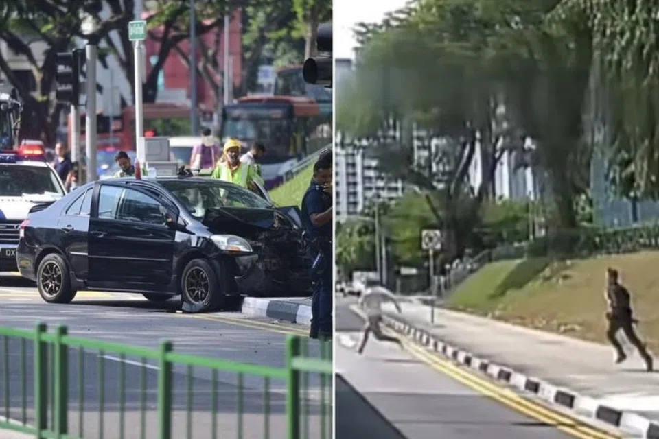 Apabila polis tiba di tempat kejadian, sebuah kereta memecut dan kemudian terbabas di simpang Lorong 3 dan Lorong 4 Toa Payoh.