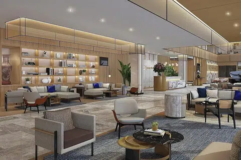 KERJA UBAH ELOK: Lakaran artis bagi lobi utama baru Hospital Mount Elizabeth yang bakal dibina. - Foto PARKWAY LIFE REIT