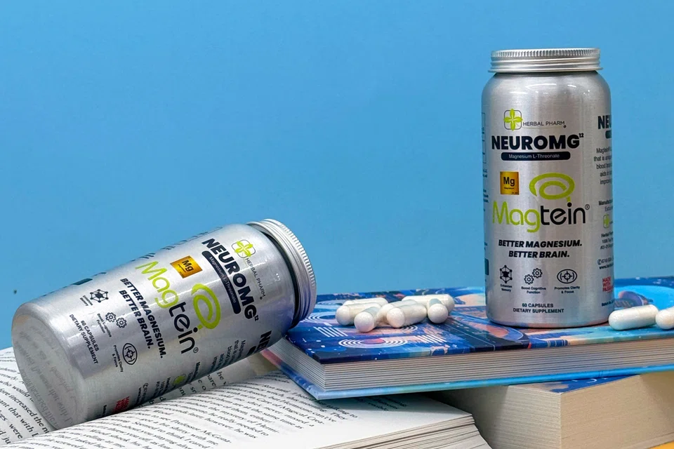 Produk makanan tambahan NeuroMg¹² dengan Magtein® untuk kesihatan kognitif daripada Herbal Pharm.