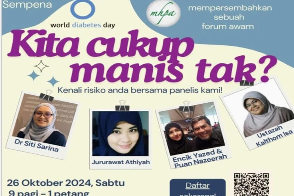 Tingkatkan pengetahuan tentang kencing manis di forum kesihatan, ‘Kita Cukup Manis Tak?, anjuran Persatuan Karyawan Penjagaan Kesihatan Islam (MHPA) pada 26 Oktober.