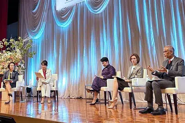 KEDUDUKAN LELAKI DAN WANITA: Encik Masagos sedang berkongsi pendekatan dan visi Singapura di mana lelaki dan wanita bekerjasama dan menyokong satu sama lain untuk mencapai aspirasi mereka di Persidangan Wanita Sedunia. - Foto FACEBOOK MASAGOS ZULKIFLI MASAGOS MOHAMAD