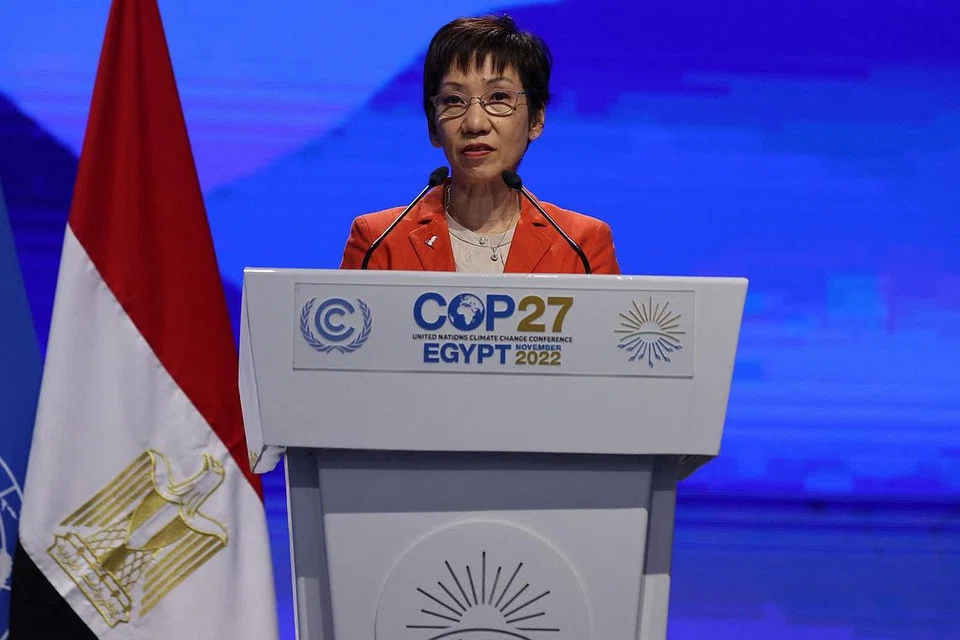 TANGANI PERUBAHAN IKLIM: Cik Fu menyampaikan ucapan di persidangan iklim COP27 Pertubuhan Bangsa-Bangsa Bersatu (PBB). - Foto AFP