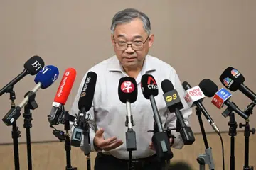 Timbalan Perdana Menteri, Encik Gan Kim Yong, bercakap kepada media di Pusat Media Nasional pada 3 April mengenai isu tarif yang dikenakan Amerika Syarikat ke atas barangan import ke negara itu.