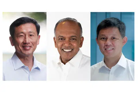 Perdana Menteri, Encik Lawrence Wong melantik (dari kiri) Encik Ong Ye Kung sebagai Menteri Penyelaras bagi Dasar Sosial; Encik K. Shanmugam sebagai Menteri Penyelaras bagi Keselamatan Negara; dan Encik Chan Chun Sing sebagai Menteri Penyelaras bagi Perkhidmatan Awam.