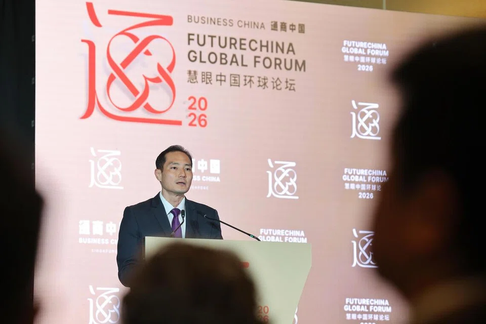 Menteri Negara Kanan (Penerangan dan Pembangunan Digital merangkap Kesihatan), Encik Tan Kiat How, di Forum Global Masa Depan China Ke-17 yang diadakan di Ekspo dan Pusat Konvensyen Marina Bay Sands pada 24 September.