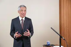 KONGSI PANDANGAN: PM Lee bercakap dalam mesej video kepada pemimpin dan menteri yang menghadiri majlis resepsi Forum Negara Kecil (FOSS) di New York, yang diadakan sempena mesyuarat Perhimpunan Agung Pertubuhan Bangsa-Bangsa Bersatu (PBB). - Foto MCI