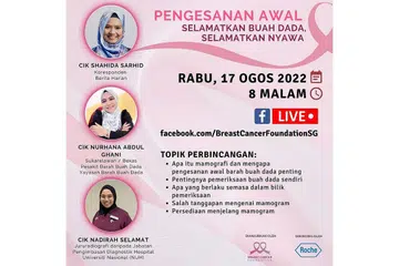 SAKSI SESI BUAL KHAS: Orang ramai kini boleh menyaksikan sesi perkongsian hasil kerjasama Berita Harian dan Yayasan Barah Buah Dada (BCF) yang disiarkan di Facebook BH dan BCF. - Foto BCF